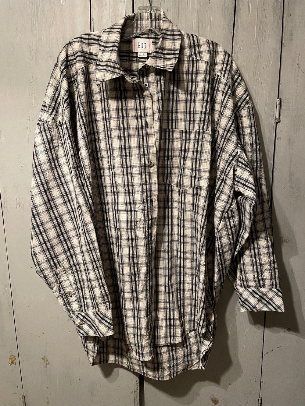 BDG Men’s Black & White Plaid Lightweight Shirt Jacket